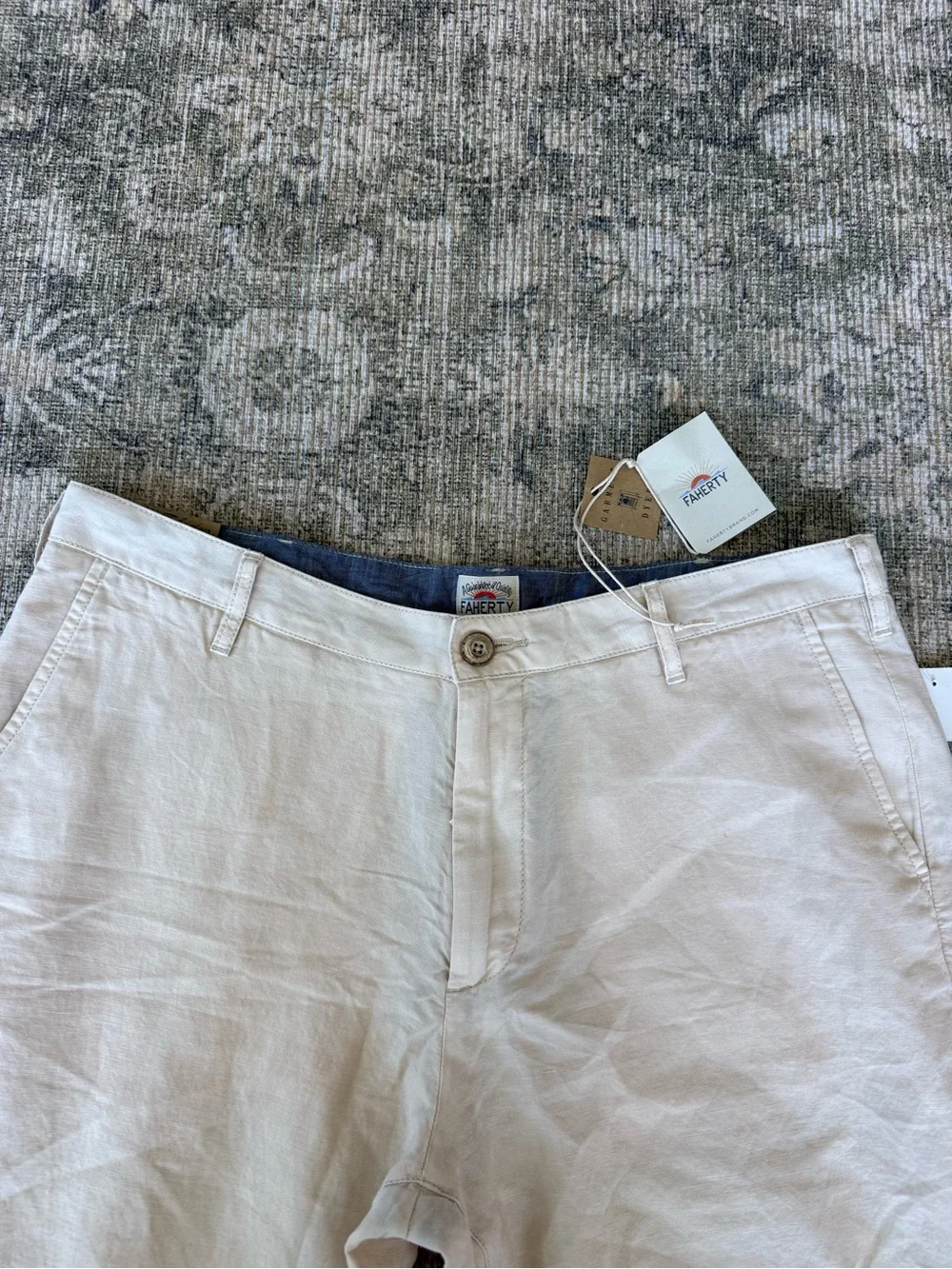 NWT Faherty Men's Malibu Linen & Cotton Chino Shorts Cream Size 34 Coastal